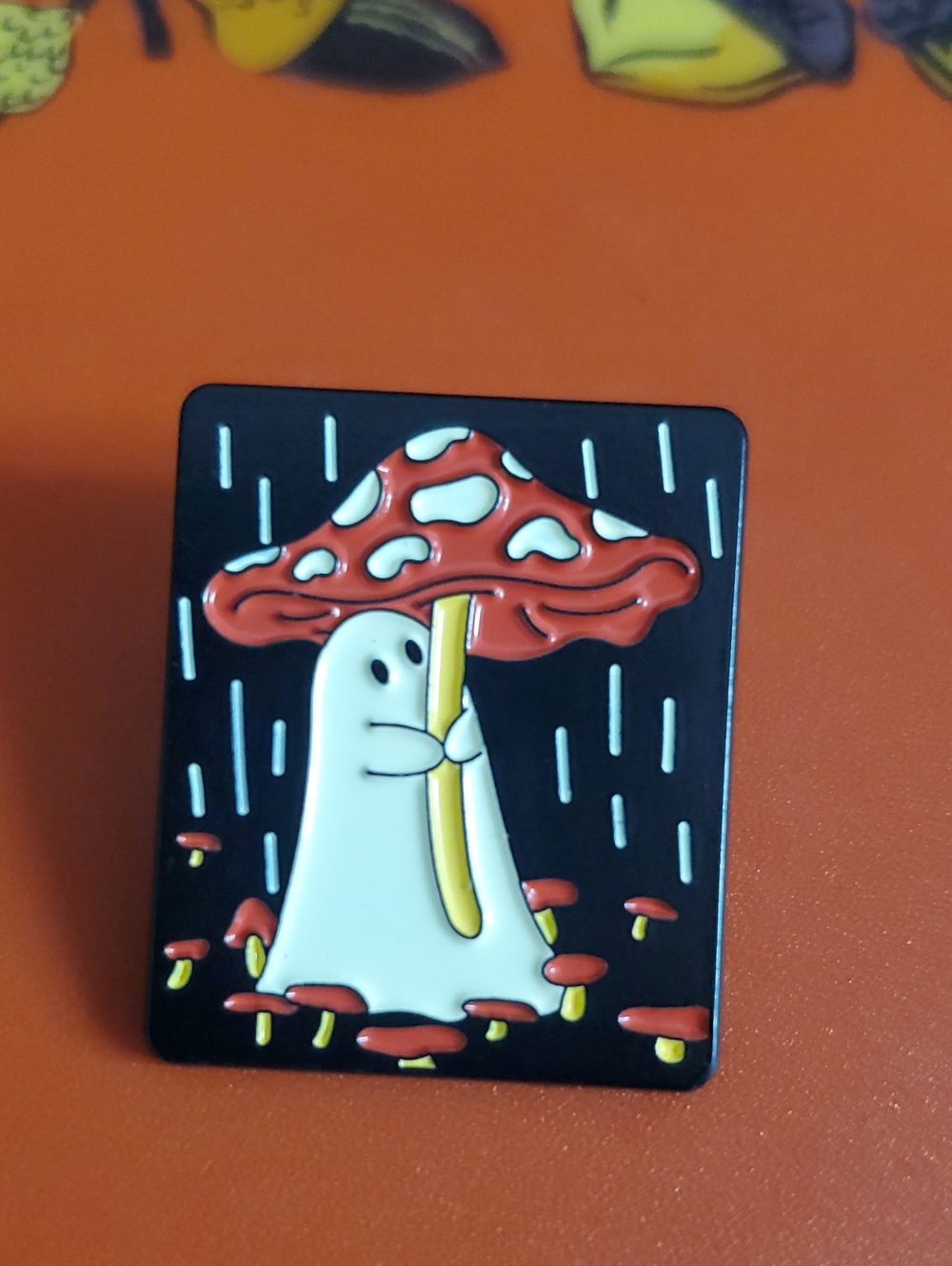 Cute Ghost with Red Mushroom Enamel Pin